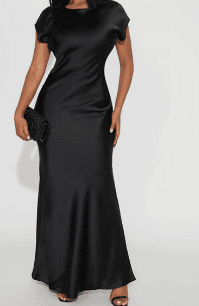 Black liquid satin column gown
