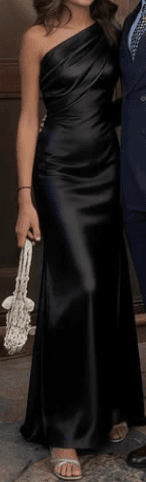 Black one-shoulder liquid satin column gown
